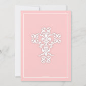 Elegant Cross Pink Girl Christening Uitnodiging (Achterkant)