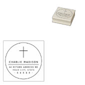 Elegant cross round lijst Christelijk retouradres Rubberstempel (Gestempeld)