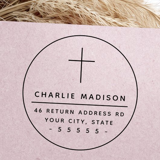 Elegant cross round lijst Christelijk retouradres Rubberstempel