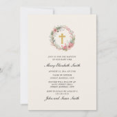 Elegant Cross Roze Bloemen Baby Meisje Doop Kaart (Voorkant)