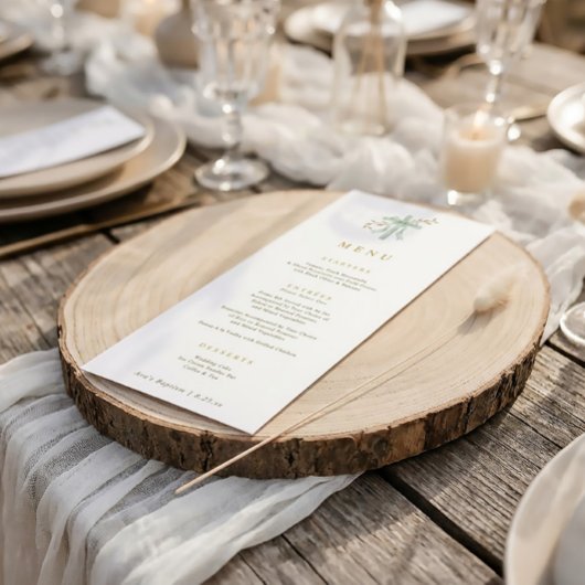 Elegant Cross Sage Botanical Watercolor Baptism Menu