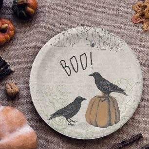 Elegant Crow Halloween Papieren Bordje