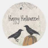 Elegant Crow Halloween Ronde Sticker (Voorkant)