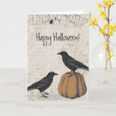 Elegant Crow Happy Halloween Kaart (Gele Bloem)