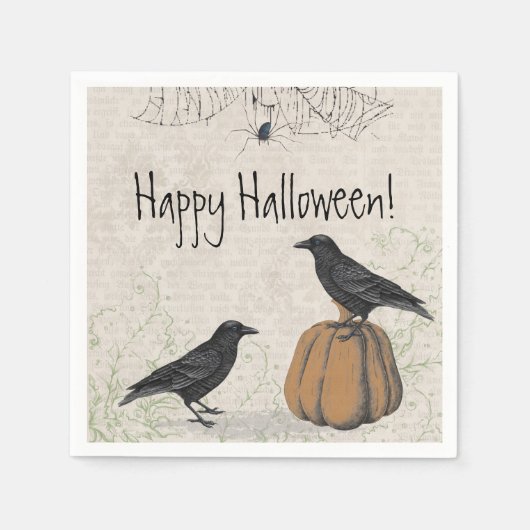 Elegant Crow Happy Halloween Servet (Voorkant)