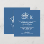 Elegant Crown Blue en White Sweet 16 Birthday Kaart (Voorkant / Achterkant)