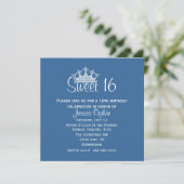 Elegant Crown Blue en White Sweet 16 Birthday Kaart (Staand voorkant)