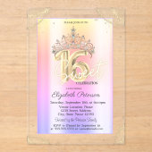 Elegant Crown Colorful Leopard Print Sweet 16 Acryl Uitnodigingen (Voorkant)