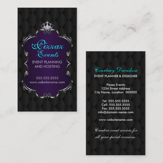 Elegant Crown Filigree en Tuft Fabric Visitekaartje (Voorkant / Achterkant)