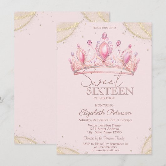 Elegant Crown Gold Glitter Corners Sweet 16   Kaart (Voorkant / Achterkant)