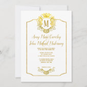 Elegant Crown Gold Royal Crest Wedding Invitation Kaart (Voorkant)