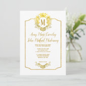 Elegant Crown Gold Royal Crest Wedding Invitation Kaart (Staand voorkant)