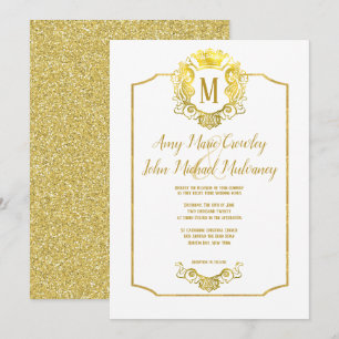 Elegant Crown Gold Royal Crest Wedding Invitation Kaart