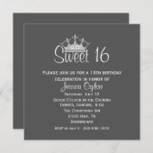 Elegant Crown Gray & White Sweet 16 Birthday Kaart (Voorkant / Achterkant)