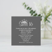 Elegant Crown Gray & White Sweet 16 Birthday Kaart (Staand voorkant)