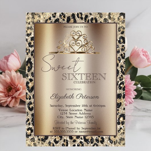 Elegant Crown Leopard Print Sweet 16   Kaart