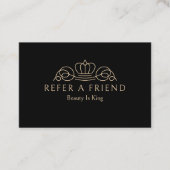 Elegant Crown Logo Salon Black Beige Aanbevelingskaartje (Voorkant)