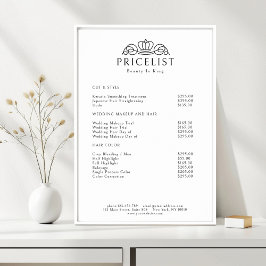 Elegant Crown Logo White Salon Price List Poster