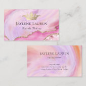Elegant Crown Pink Gold Marble Agate Visitekaartje (Voorkant / Achterkant)