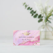 Elegant Crown Pink Gold Marble Agate Visitekaartje (Staand voorkant)