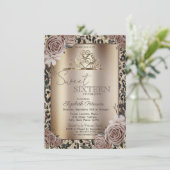 Elegant Crown Roses Leopard Print Sweet 16 Kaart (Staand voorkant)