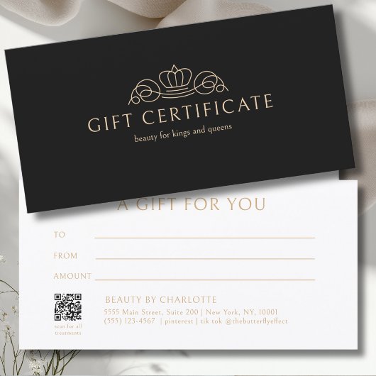 Elegant Crown Salon Black Beige Gift Certificate