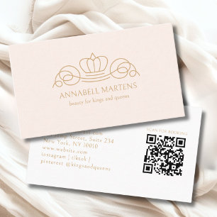Elegant Crown Salon Blush Beige QR-code Visitekaartje