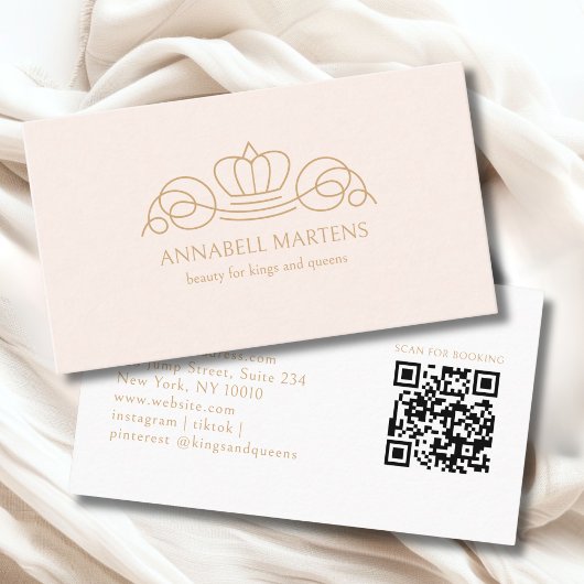 Elegant Crown Salon Blush Beige QR-code Visitekaartje