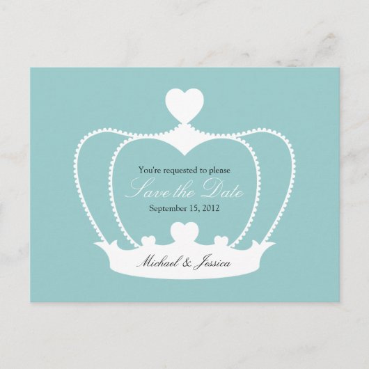 Elegant Crown Save the Date Briefkaart - Blauw (Voorkant)