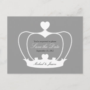 Elegant Crown Save the Date Briefkaart - Grijs