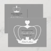 Elegant Crown Save the Date Briefkaart - Grijs (Voorkant / Achterkant)