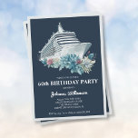 Elegant Cruise Ship Trip Women 60th Birthday Party Kaart<br><div class="desc">Elegant 60e verjaardag cruise ship trip call for women. Pas het met haar naam en de partijdetails met inbegrip van de datum, de cruiselijn, de vertrekhaven, de informatie RSVP, en om het even welke andere nodig informatie aan. Ontwerp met een waterverf boot en mooie bloemen op een blauw marineschool en...</div>