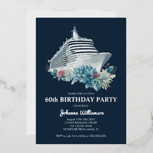 Elegant Cruise Trip Women 60th Birthday Party Folie Uitnodiging (Envelop)