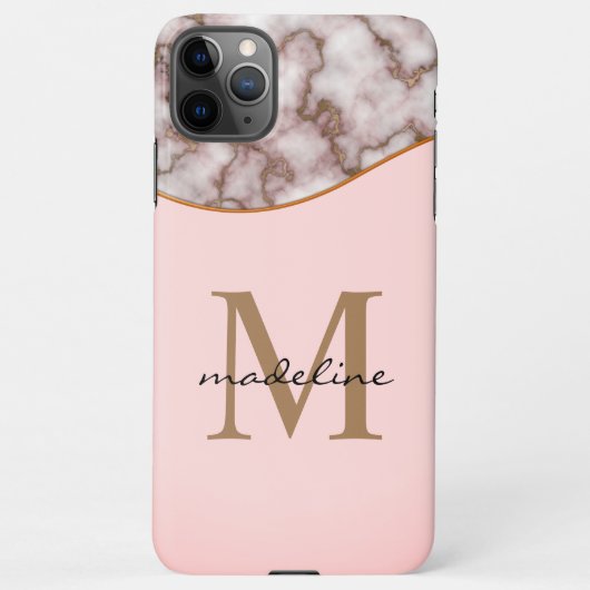 Elegant Crusted Gold Marble Dusty Pink Monogram iPhone Hoesje (Achterkant)