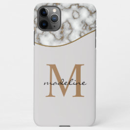 Elegant Crusted Marble Black Gray Monogram 3  iPhone 11Pro Max Hoesje