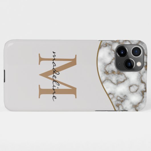 Elegant Crusted Marble Black Gray Monogram 3  iPhone Hoesje (Achterkant horizontaal)