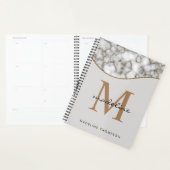 Elegant Crusted Marble Black Gray Monogram 3 Planner (Display)