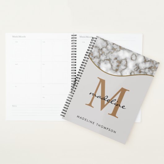 Elegant Crusted Marble Black Gray Monogram 3 Planner (Display)