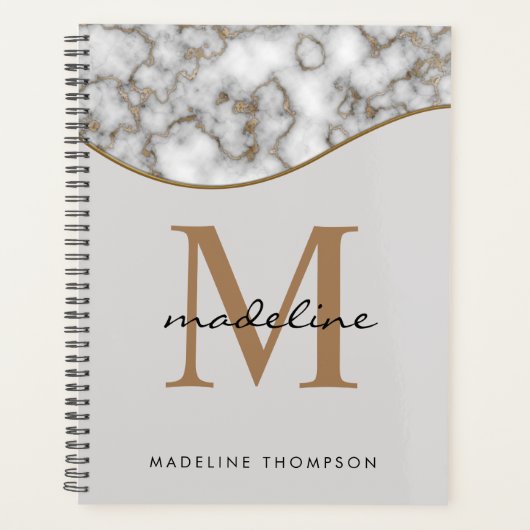 Elegant Crusted Marble Black Gray Monogram 3 Planner (Voorkant)