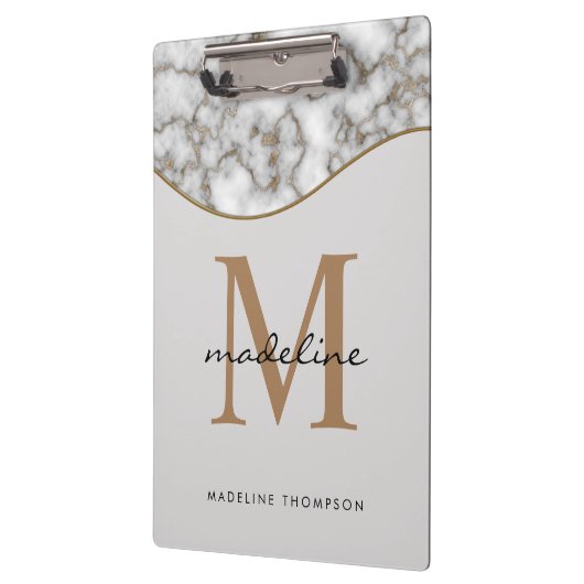 Elegant Crusted Marble Black Gray Monogram Klembord (Links)