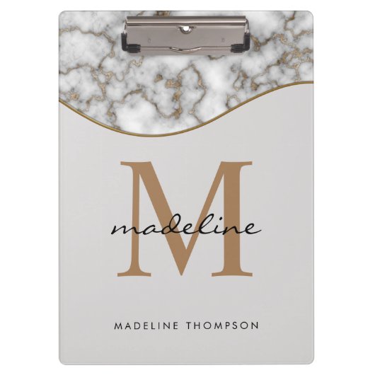 Elegant Crusted Marble Black Gray Monogram Klembord (Voorkant)