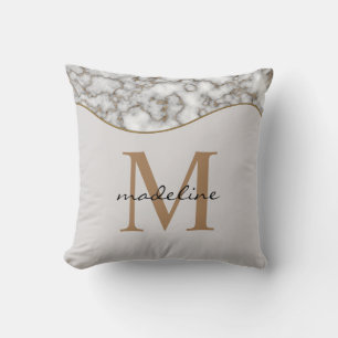 Elegant Crusted Marble Black Gray Monogram Kussen