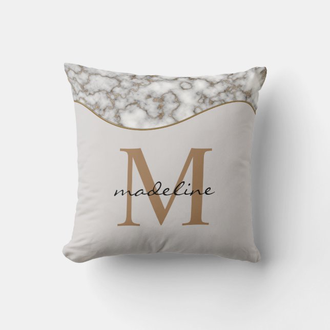 Elegant Crusted Marble Black Gray Monogram Kussen (Voorkant)