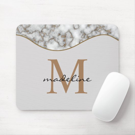 Elegant Crusted Marble Black Gray Monogram Muismat (Met muis)