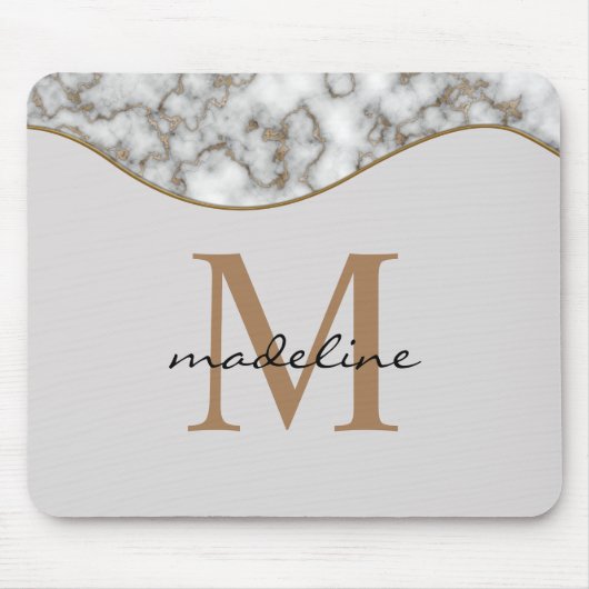 Elegant Crusted Marble Black Gray Monogram Muismat (Voorkant)