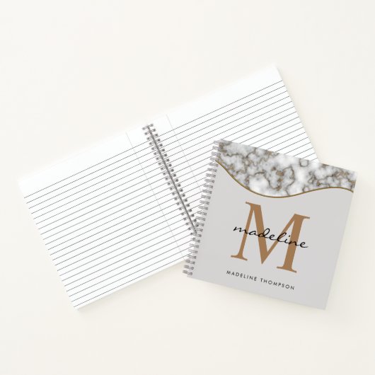 Elegant Crusted Marble Black Gray Monogram Notitieboek (Binnen)