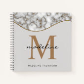 Elegant Crusted Marble Black Gray Monogram Notitieboek (Voorkant)
