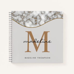 Elegant Crusted Marble Black Gray Monogram Notitieboek