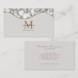 Elegant Crusted Marble Black Gray Monogram Visitekaartje