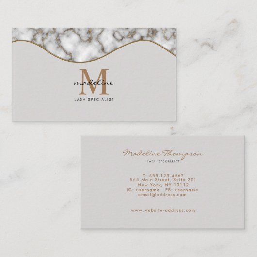 Elegant Crusted Marble Black Gray Monogram Visitekaartje (Voorkant / Achterkant)